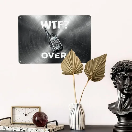 Vista 6 de Divertido walkie talkie - Radio de mano con texto en inglés "What The Fuck Over" de 8 x 12 pulgadas, letrero de metal retro para decoración de pared