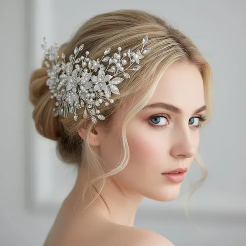 Vista 2 de Peine de pelo de novia de cristal, flor de perla, accesorios para el cabello para mujeres y niñas