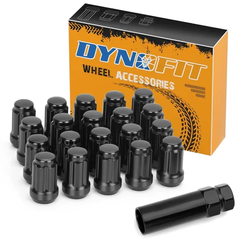 Vista 12 de dynofit Tuercas de rueda de 1/2x20, 4 tuercas de orejeta cromadas negras de 1/2''-20 del mercado de accesorios con 1 llave, asiento cónico/cono