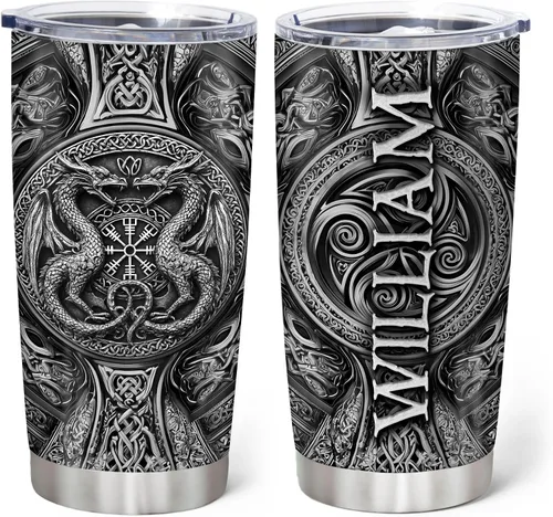 Vista 9 de Hyturtle Vaso vikingo personalizado impreso en 2D para hombres, Día del Padre, cumpleaños, Navidad, regalos vikingos para hijo, papá, marido, nombre
