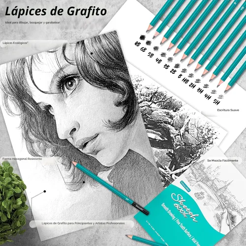 Vista 3 de Soucolor Paquete de 73 suministros de arte para adultos, regalos de artistas, suministros escolares, lápices de dibujo con cuaderno de bocetos