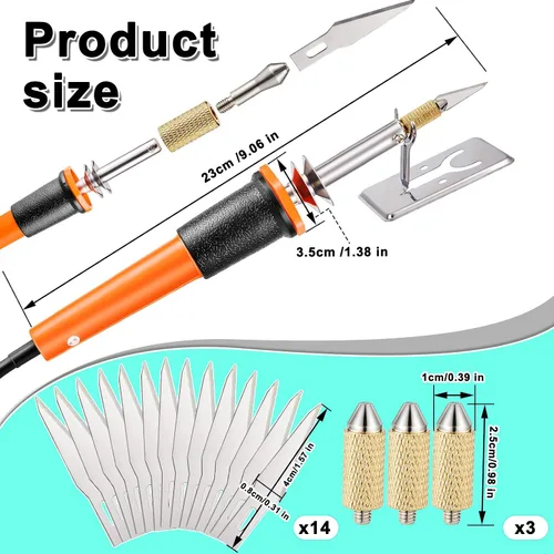 Vista 2 de Honoson - Herramienta de corte con cuchillo caliente eléctrico de 19 piezas, cortador de plantillas con cuchillo caliente multiusos con soporte