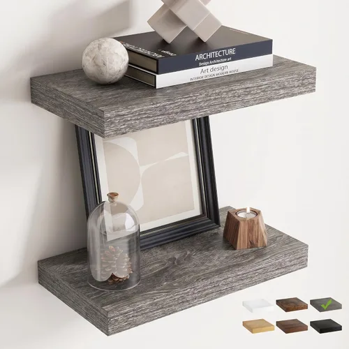 Vista 32 de 16 Inch Floating Shelves for Wall 2 Pack, 8"D Wood Grain Bathroom Shelves Acabado negro