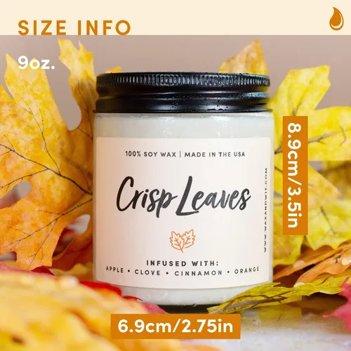 Vista 4 de Wax & Wit Velas de otoño perfumadas para el hogar, manzana, canela, clavo, naranja, regalo perfecto para decoración del hogar para otoño