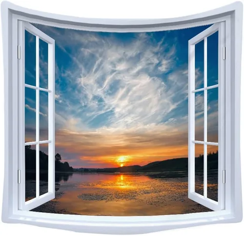 Vista 8 de WANLIAN Tapiz de pared de paisajes, tapiz de bosque natural, tapiz de montaña, para decoración de interiores y exteriores, tamaño grande, 59