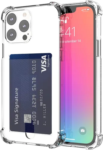 Vista 14 de Funda transparente para tarjetas para iPhone 13, funda protectora a prueba de golpes de TPU delgada con tarjetero compatible con MagSafe