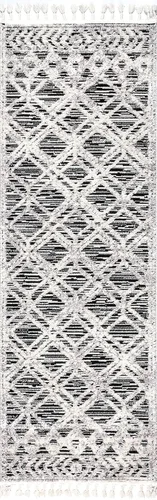 Vista 3 de nuLOOM Alfombra de Área Ansley Marroquí con Borlas de 2 x 6 pies, Gris, diseño bohemio con textura alta-baja, pelo alto de felpa, resistente a