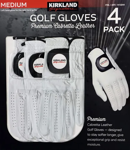 Vista 6 de Kirkland Signature - Guantes de golf de cuero Cabretta premium, talla M (4 unidades)