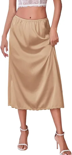 Vista 15 de Avidlove, ropa interior, enaguas satinada larga, Snip-it Half Slip, con encaje, lencería para mujer Beige