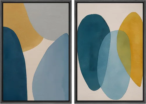 Vista 59 de Ashbrook - Set de arte de pared en lienzo enmarcado, tonos orgánicos de la tierra en beige y marrón con ilustraciones de trazos circulares, arte