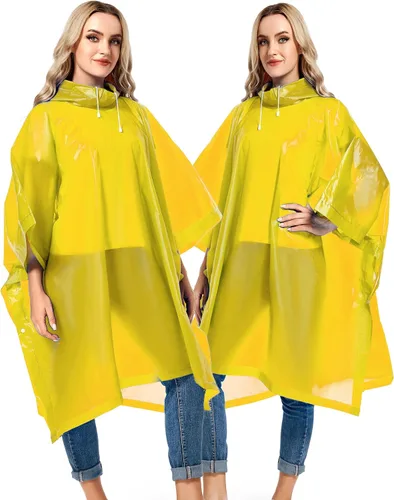 Vista 22 de Paquete de 2 ponchos de lluvia para adultos, reutilizables, impermeables, de supervivencia, emergencia, resistente, con capucha con cordón