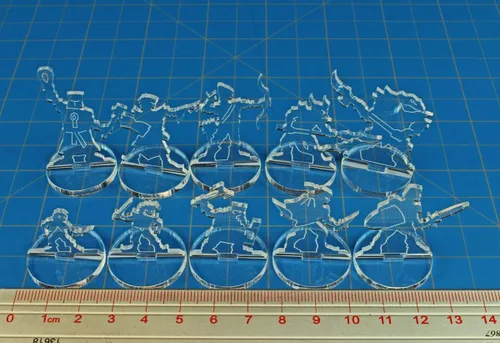 Vista 3 de Juego de marcadores de personajes invisibles Ten transparent hero stand-ins: wizard, rogue, cleric & more 25mm, glue assembly