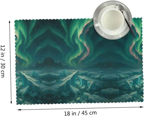 Vista 2 de Rectangular Placemats Set of 4, Heat Resistant Aurora Printed Kitchen Dining Table Mats