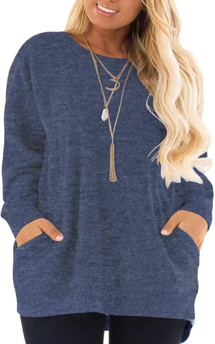 Vista 14 de DOLNINE Sudaderas de talla grande para mujer, con bloques de color, manga larga, con bolsillo 01_ negro