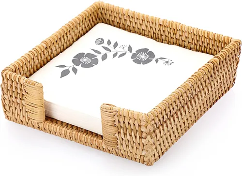 Vista 10 de Sumnacon Servilletero, Servilletero Cuadrado de Ratán para Mesa de Mimbre de Encimera, Servilleteros para Cóctel Servilleteros Rústicos para Cocina