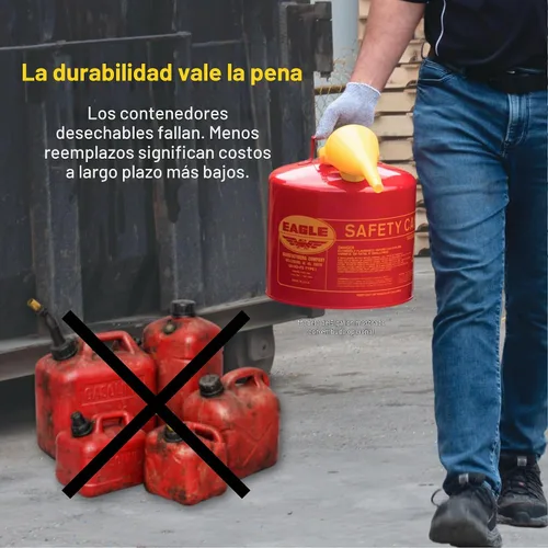 Vista 8 de Eagle Lata de gas de seguridad roja tipo I de 1 galón para gasolina Rojo