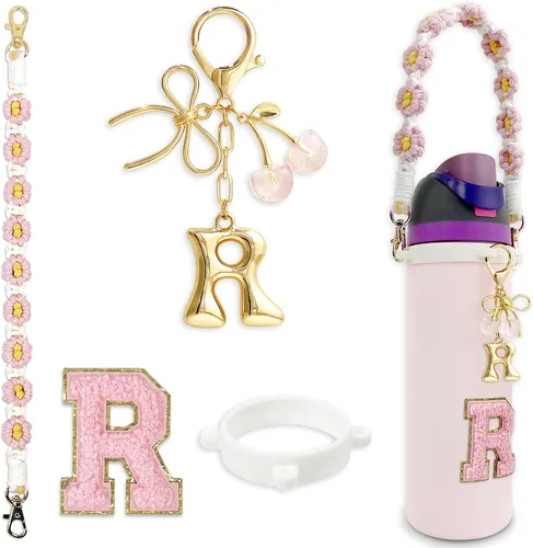 Vista 133 de Letter Handle Strap Accessories with Cute Initial Charm Compatible with Owala Water Bottle 24oz 32oz 40oz Owala Kids