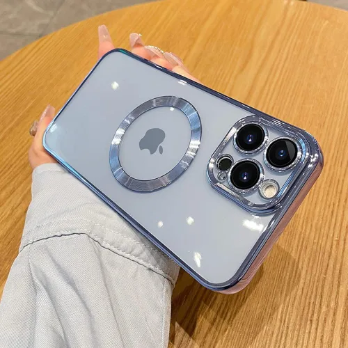 Vista 6 de Funda magnética transparente para iPhone 14 Pro con protector de lente de cámara, funda de protección completa compatible con MagSafe elegante funda