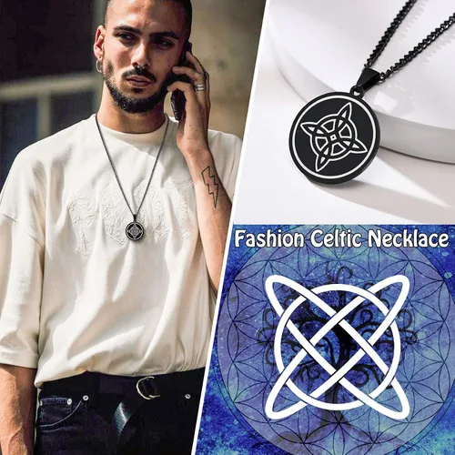 Vista 7 de MEALGUET Collar con nudo de bruja de acero inoxidable estrella de bruja negra El nudo celta mágico Wiccan Symbol colgante de joyería pagana regalo