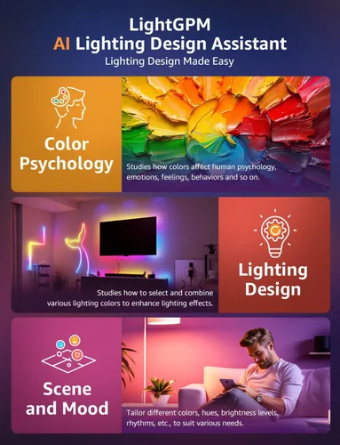 Vista 4 de Lepro N1 AI - Cuerda de luces RGB inteligentes para Navidad, diseñador de iluminación AI personalizado, sincronización de música LightBeats