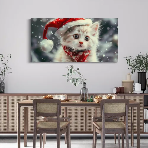 Vista 2 de Bonito arte de pared en lienzo con diseño de gato de Navidad, feliz año nuevo, impresiones artísticas para adolescentes y adultos, decoración