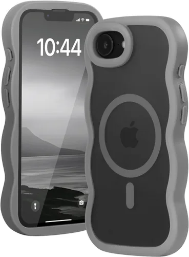 Vista 27 de Magsafe - Funda magnética para iPhone 12 Pro Max, compatible con Magsafe con marco ondulado, translúcido, mate, parte trasera dura, de silicona, a