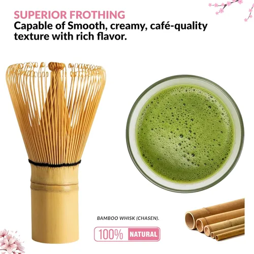 Vista 4 de Juego de batidor Matcha – Kit de inicio de matcha tradicional japonés con cuenco, batidor de bambú y tamiz Juego completo de ceremonia de té Rosa
