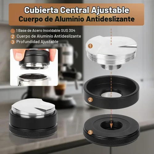 Vista 4 de Kit de Tamper de Espresso de 51 mm - Tamper de Café con Resorte, Nivelador Ajustable de Distribuidor de Espresso, Embudo Dosificador Magnético