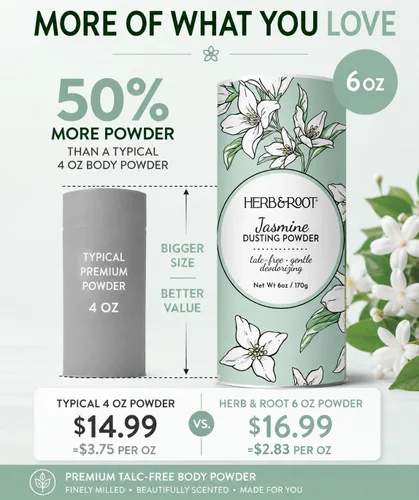 Vista 2 de Herb & Root Talc Free Body Dusting Powders. Rose, Vanila, Sandalwood, Lavender, Jasmine, and Gift Sets (Full Size, Jasmine)