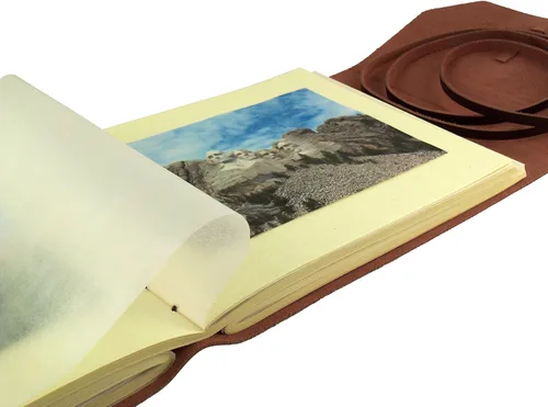 Vista 7 de Álbum de fotos rústico de cuero genuino con caja de regalo, páginas estilo álbum de recortes, capacidad para 100 fotos de 4 x 6 o 5 x 7 pulgadas