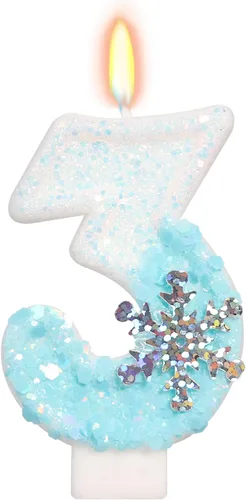 Vista 38 de Velas de cumpleaños con temática de nieve, suministros de fiesta de cumpleaños de invierno, decoración de pastel número 0 de 2.76 pulgadas (número 0)