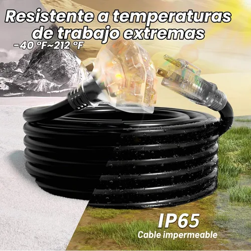Vista 5 de PlugSaf Cable de Extensión para Exteriores de 50 Pies Calibre 16/3 con Múltiples Tomacorrientes Indicador de Luz, Cable de Extensión Flexible de 3