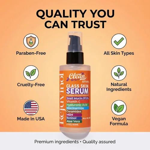 Vista 8 de Clean Beauty Suero de mucina de caracol con vitamina C, suero facial antienvejecimiento con ácido hialurónico, niacinamida, retinol, MSM, aloe vera