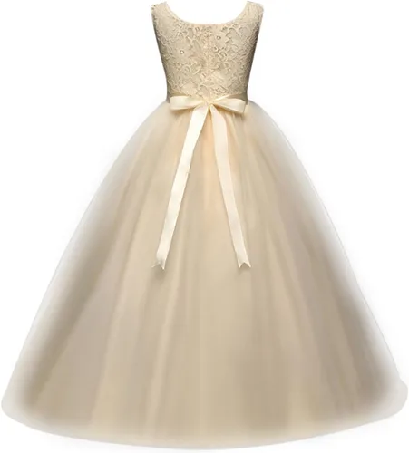 Vista 2 de Vestido Yaphyee largo, de princesa, con flores, formal, para boda, dama de honor, para fiesta, para niña