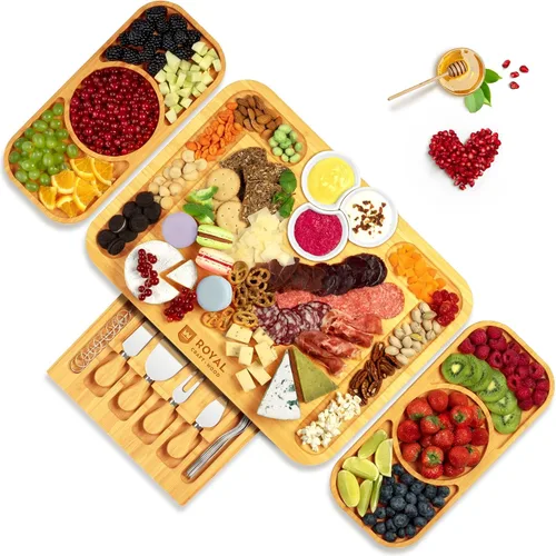 Vista 14 de ROYAL CRAFT WOOD Tabla grande de quesos y charcutería – Tabla grande de queso de bambú – Bandeja para servir – Regalos de inauguración de la casa