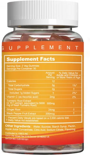 Vista 8 de Gomitas de curcumina de cúrcuma de 500 mg para adultos, sabor