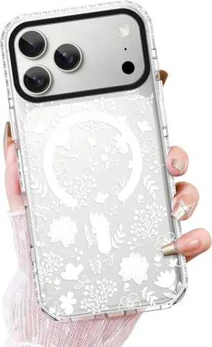 Vista 52 de OOK Funda magnética transparente para iPhone 17, lindo encaje floral negro Encaje Negro Floral