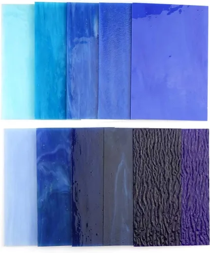 Vista 5 de Lanyani (10 hojas) Paquete de hojas de vidrio de colores azules variedad 4 x 6 pulgadas de vidrio de arte opalino Tiffany, texturas mixtas
