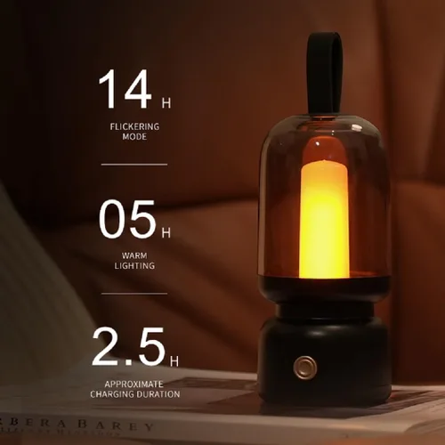Vista 5 de Lámpara de mesa LED retro portátil, linterna LED vintage con batería inalámbrica, lámpara de escritorio USB, luz nocturna de campamento