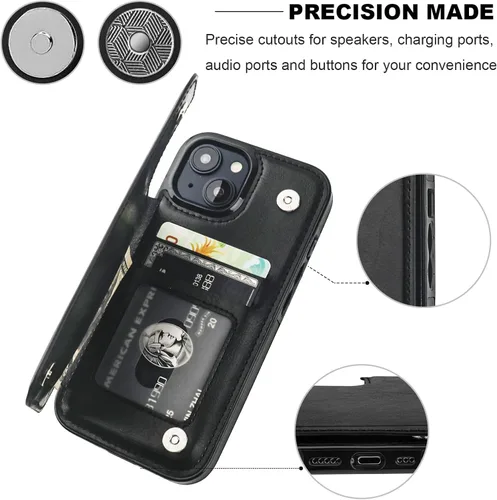 Vista 7 de ONETOP Compatible con iPhone 15 Funda Tipo Cartera con Soporte para Tarjetas, Funda de Cuero PU con Soporte y Ranuras para Tarjetas, Doble Cierre