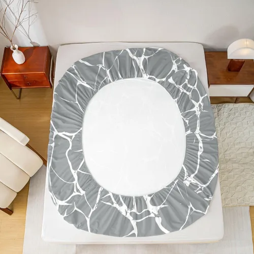 Vista 5 de Erosebridal Juego de sábanas de mármol metálico plateado, tamaño individual, color gris plateado, con purpurina, diseño de textura de mármol