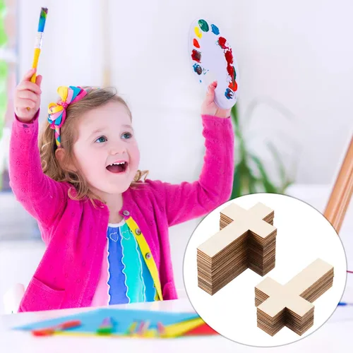 Vista 4 de meekoo 36 piezas de recortes de madera en blanco sin acabar en forma de cruz, piezas de madera para proyectos de manualidades artísticas
