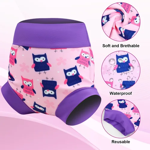 Vista 5 de MooMoo Baby Pañales de natación, 3 unidades, impermeables, reutilizables, para lección de natación para bebé, 2T-5T, azul