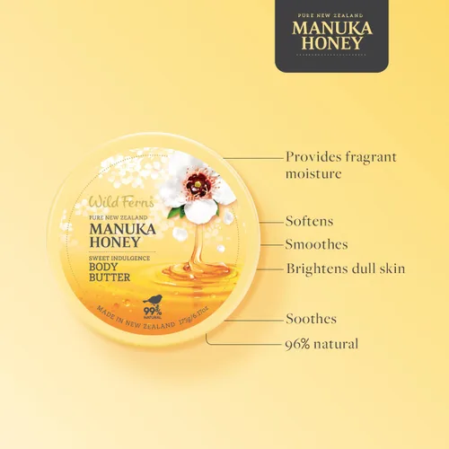 Vista 4 de Wild Ferns Mantequilla corporal dulce indulgencia con miel de manuka, 99% natural, 6.17 oz