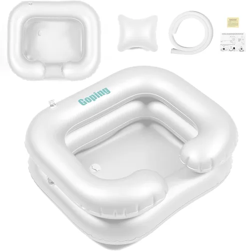 Vista 9 de Cuenca inflable de gran tamaño para lavar el cabello con cabeza incorporada cómoda almohada champú lavabo para ancianos discapacitados embarazadas