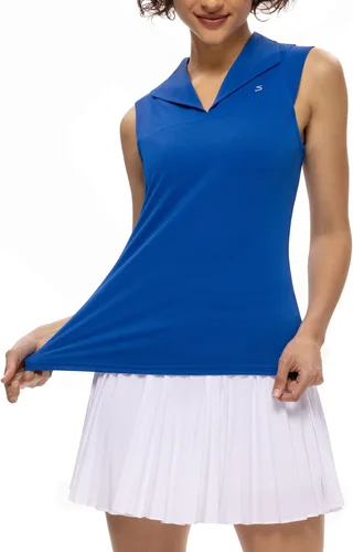 Vista 3 de JACK SMITH Camisetas de tenis de golf sin mangas para mujer, cuello en V, cuello de solapa, deportivas, sin mangas