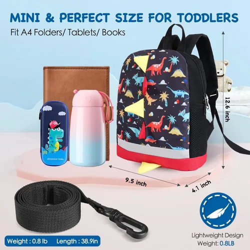 Vista 3 de Mochila para niños, mochila pequeña con diseño de dinosaurio, para niños, guardería, mochila escolar para niños y niñas, Dinosaurio Azul A3