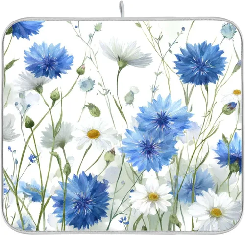 Vista 12 de Tapete de secado de platos de primavera naranja con flor de amapola para encimera de cocina, tapete escurridor absorbente de microfibra, tapete