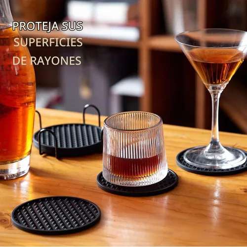 Vista 6 de Coga Juego de 6 posavasos con soporte, posavasos de silicona para cualquier tipo de mesa, mesas de madera, piedra, aptos para lavavajillas Paquete