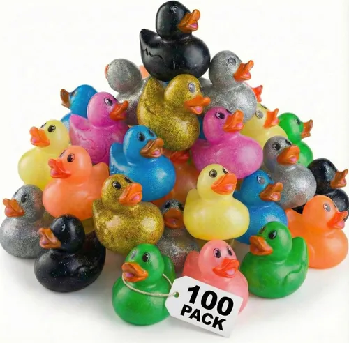 Vista 9 de Bedwina Patos de goma con purpurina a granel, patos Jeep para regalos de patitos y cruceros, juguetes de baño para niños, mini patitos de goma